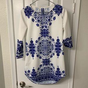 Blue & white pattern dress